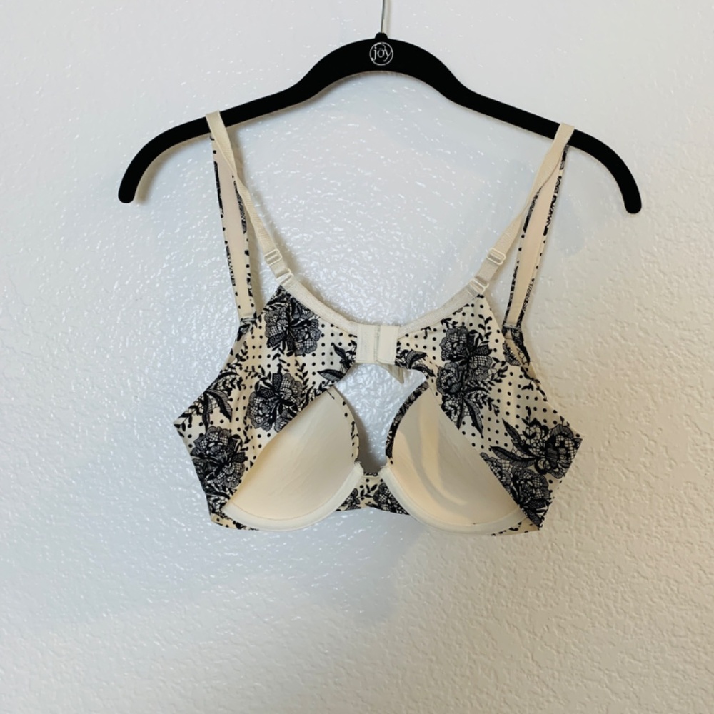 Soma Full Coverage Shaping Bra 34B Black Cream Floral Dots Underwire Padded - Picture 7 of 11